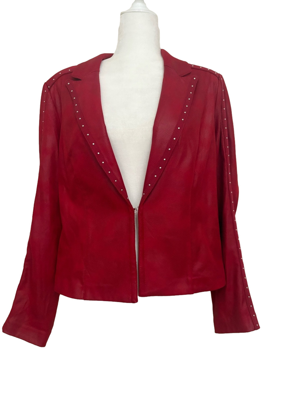 INSIGHT NY Red Studded Liquid Leather Moto Jacket - Women